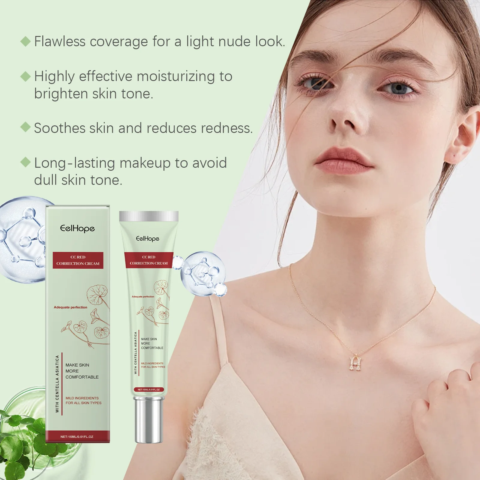EELHOPE Centella CC Cream Gentle Moisturizing Soothing Redness Glowing Skin Tone Light Texture Smoothing Facial CC Cream - Image 5