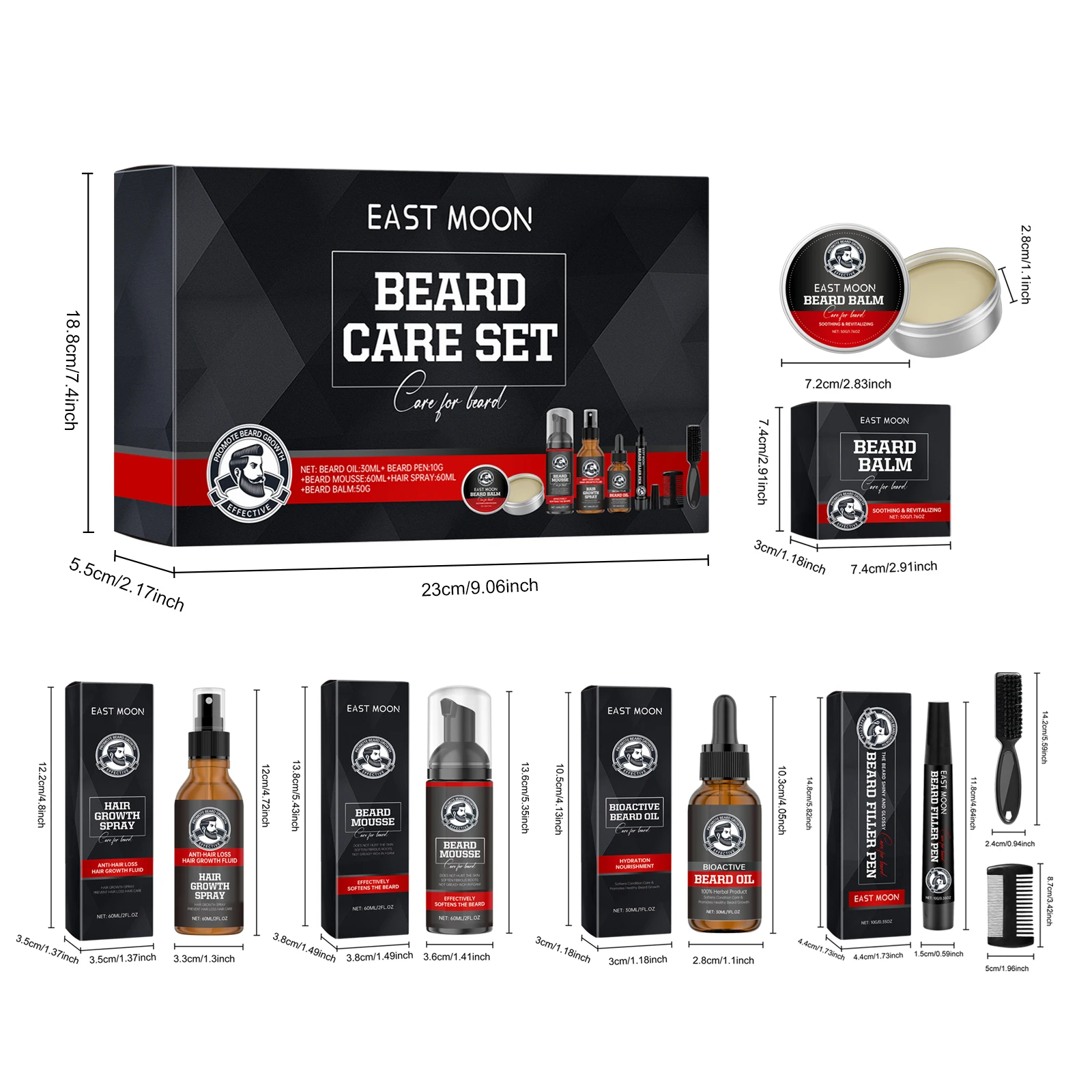 East Moon Men Beard Care Set for Cleaning Strengthen Nourishing Beard Promote Beard Growth Moisturizing Men Whisker Care Set - Image 6