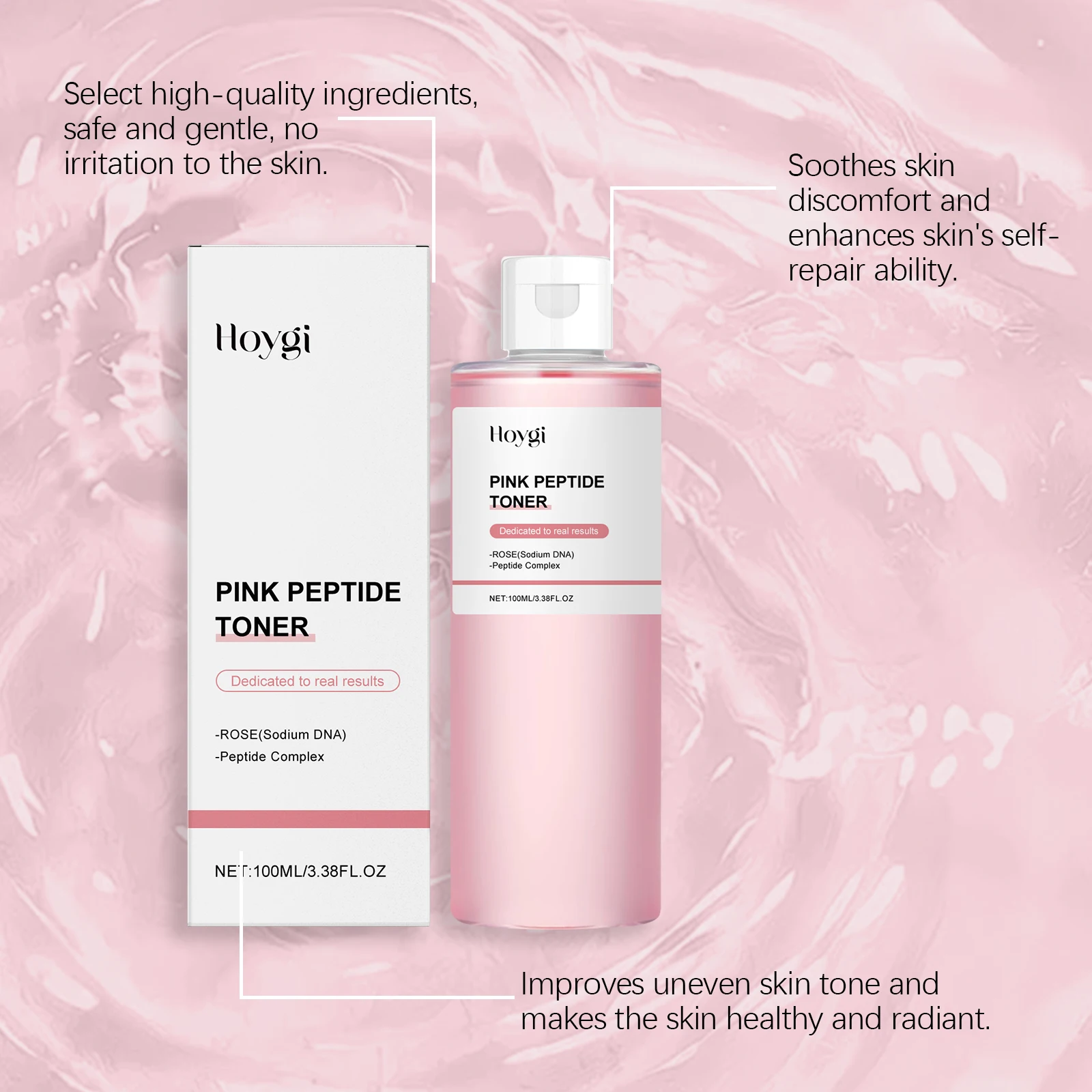 Hoygi Pink Rose Face Toner Daily Moisturizing Pore Shrink Nourishing Relief Dry-itching Improve Skin Texture Facial Toner - Image 2