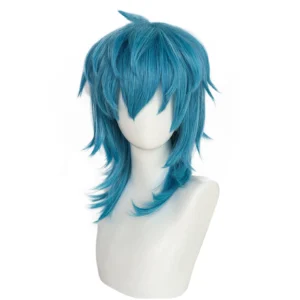 Synthetic Medium Length Straight Blue Sally Face Cosplay wig for Halloween Carnival Comic Exhibition