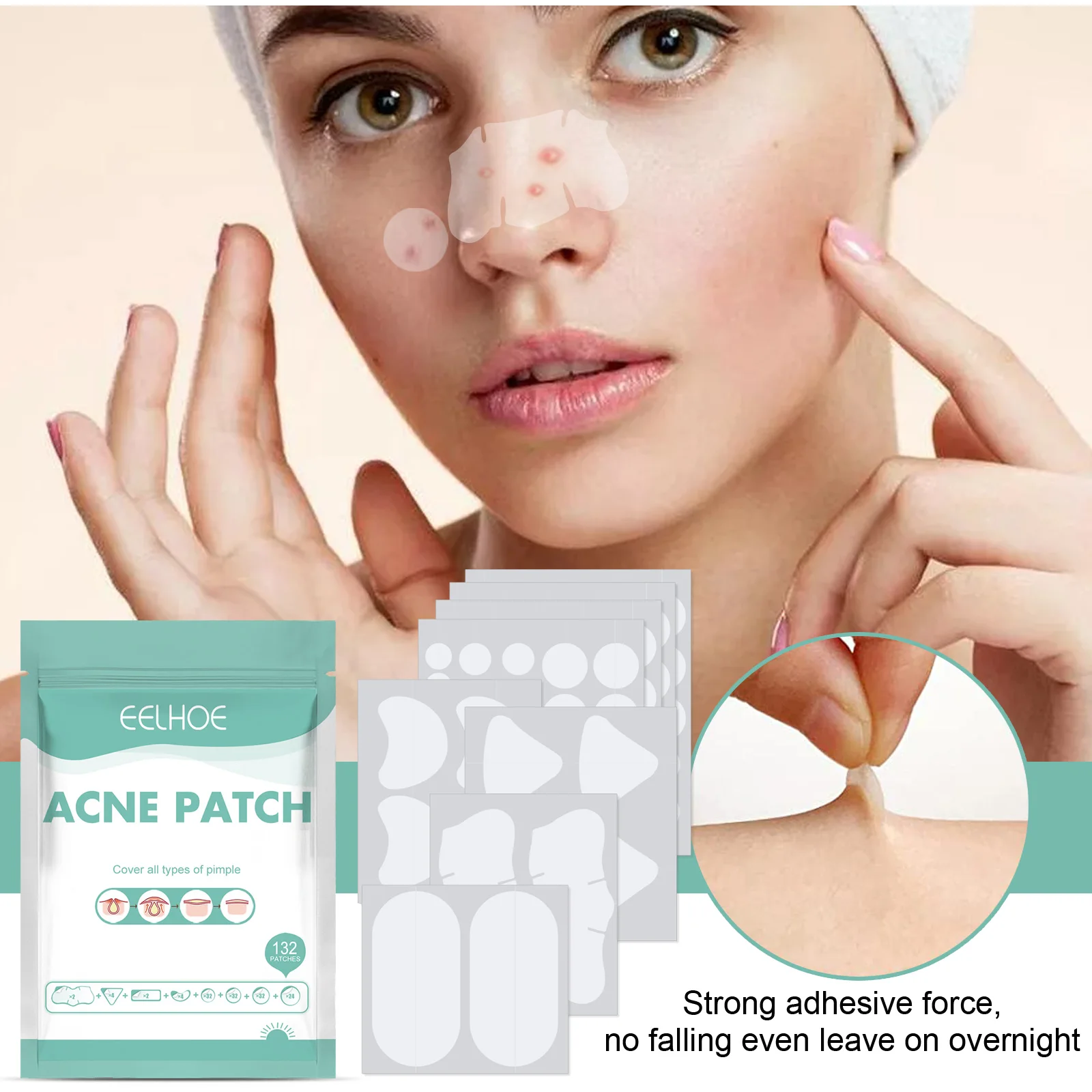 132Pcs Acne Pimple Patch Breathable Invisible Hydrocolloid Sticker Blemish Treatment Patches Relief Redness Pimple Care Stickers - Image 2
