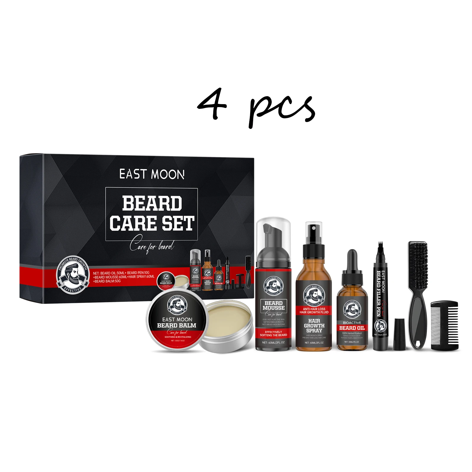 East Moon Men Beard Care Set for Cleaning Strengthen Nourishing Beard Promote Beard Growth Moisturizing Men Whisker Care Set - Image 7
