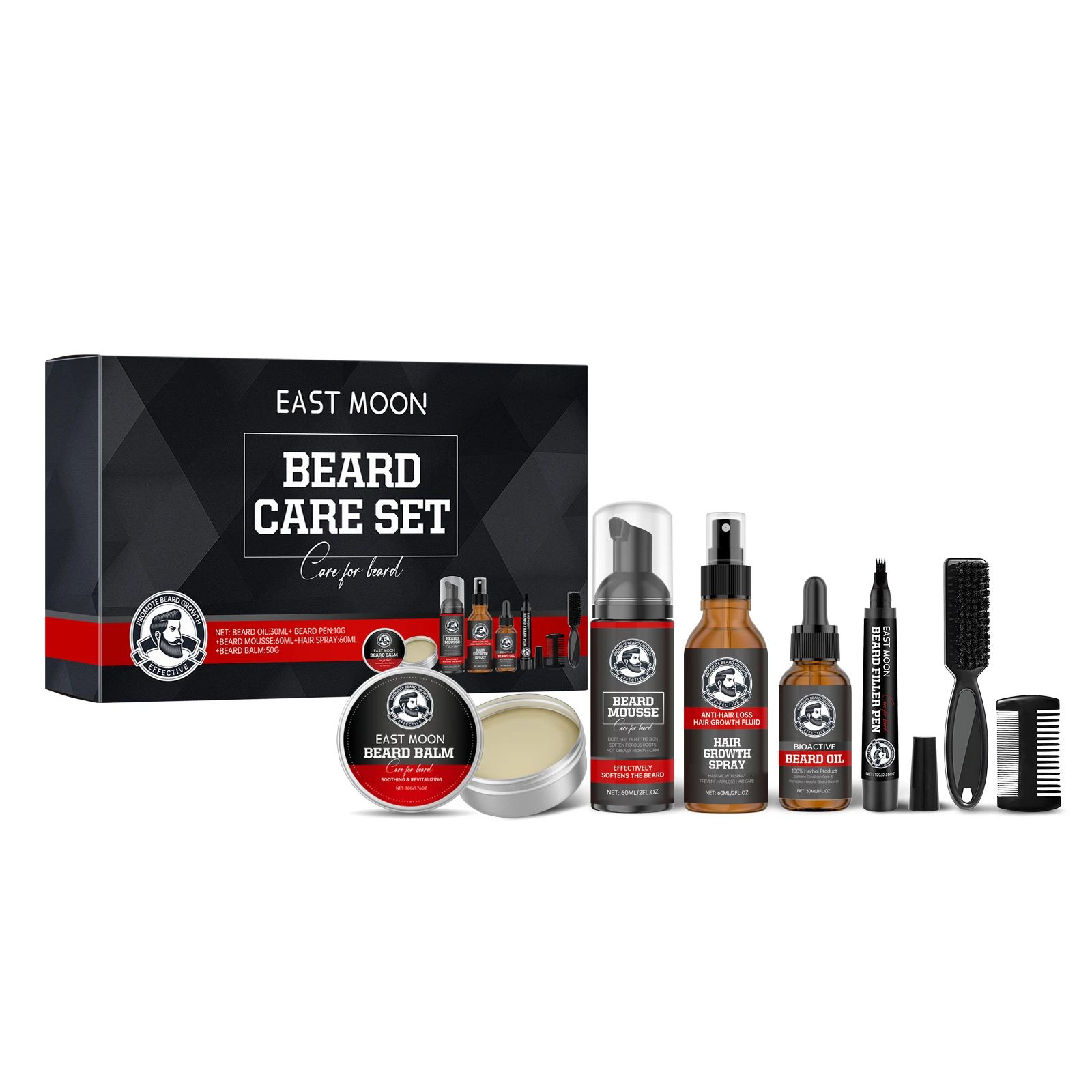 East Moon Men Beard Care Set for Cleaning Strengthen Nourishing Beard Promote Beard Growth Moisturizing Men Whisker Care Set - Image 8