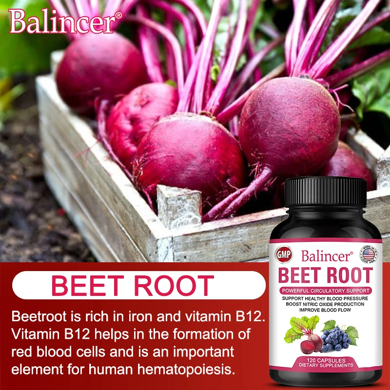 Beetroot Capsules Organic Beetroot Powder Extract + Black Pepper Nitric Oxide Production Blood Circulation Blood Pressure Health - Image 3