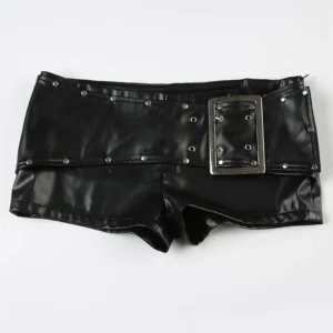 Sexy Rivet Buckle Belt Low Waist Leather Shorts for Women Y2k Spice Girl Punk Style Shorts Autumn New 2025