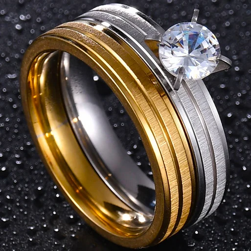 Gold Color Wedding Bands Ring for Women Men Jewelry Stainless Steel Engagement Ring Couple Anniversary Gift - Image 28