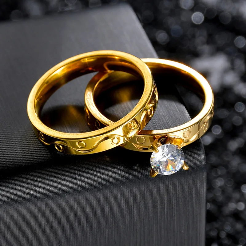 Gold Color Wedding Bands Ring for Women Men Jewelry Stainless Steel Engagement Ring Couple Anniversary Gift - Image 27