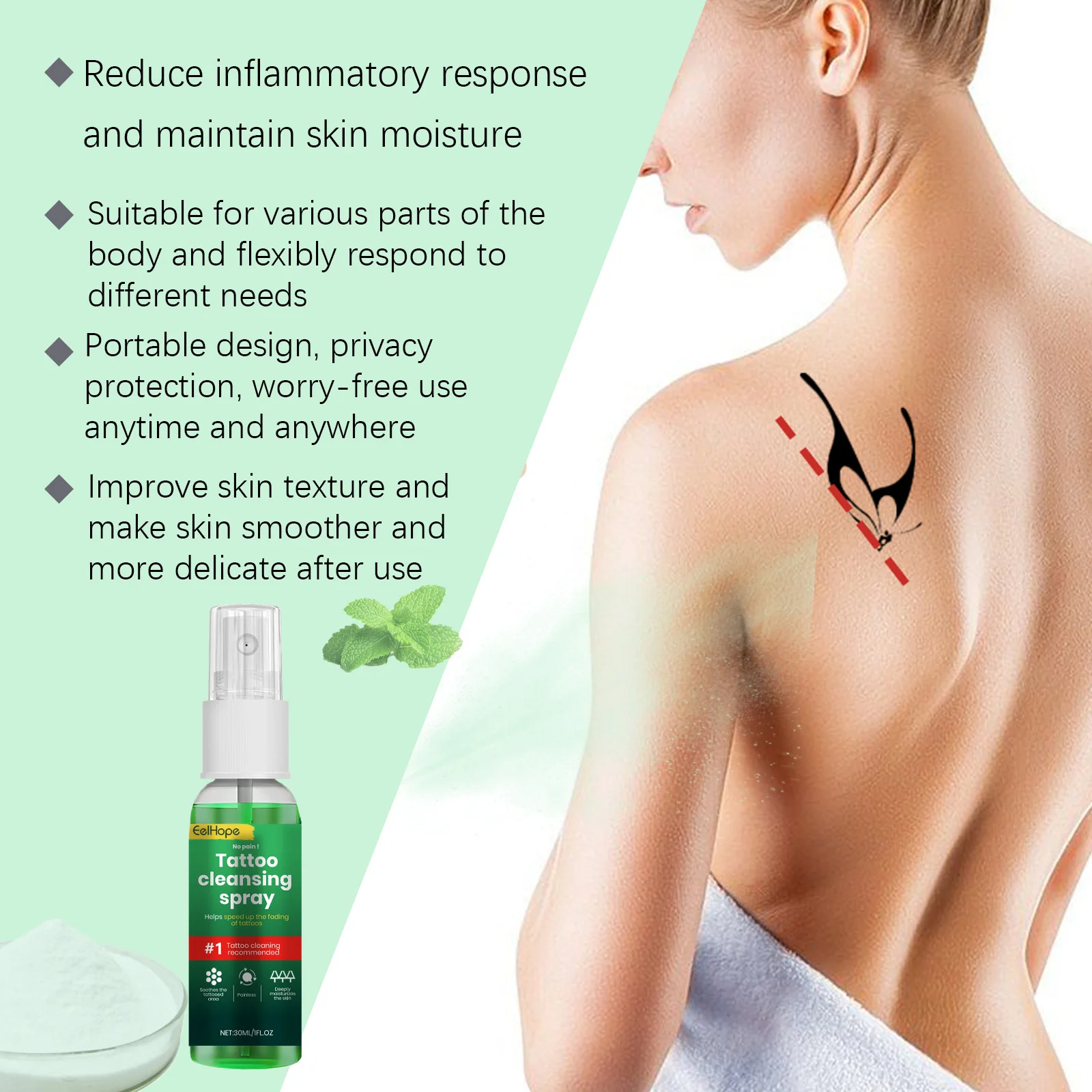 EELHOE 5bottle Tattoo Care Repair Kit 30ml Gentle Removal Care Improves Skin Health Multiple Effective Safe Removal Spray Makeup - Image 5