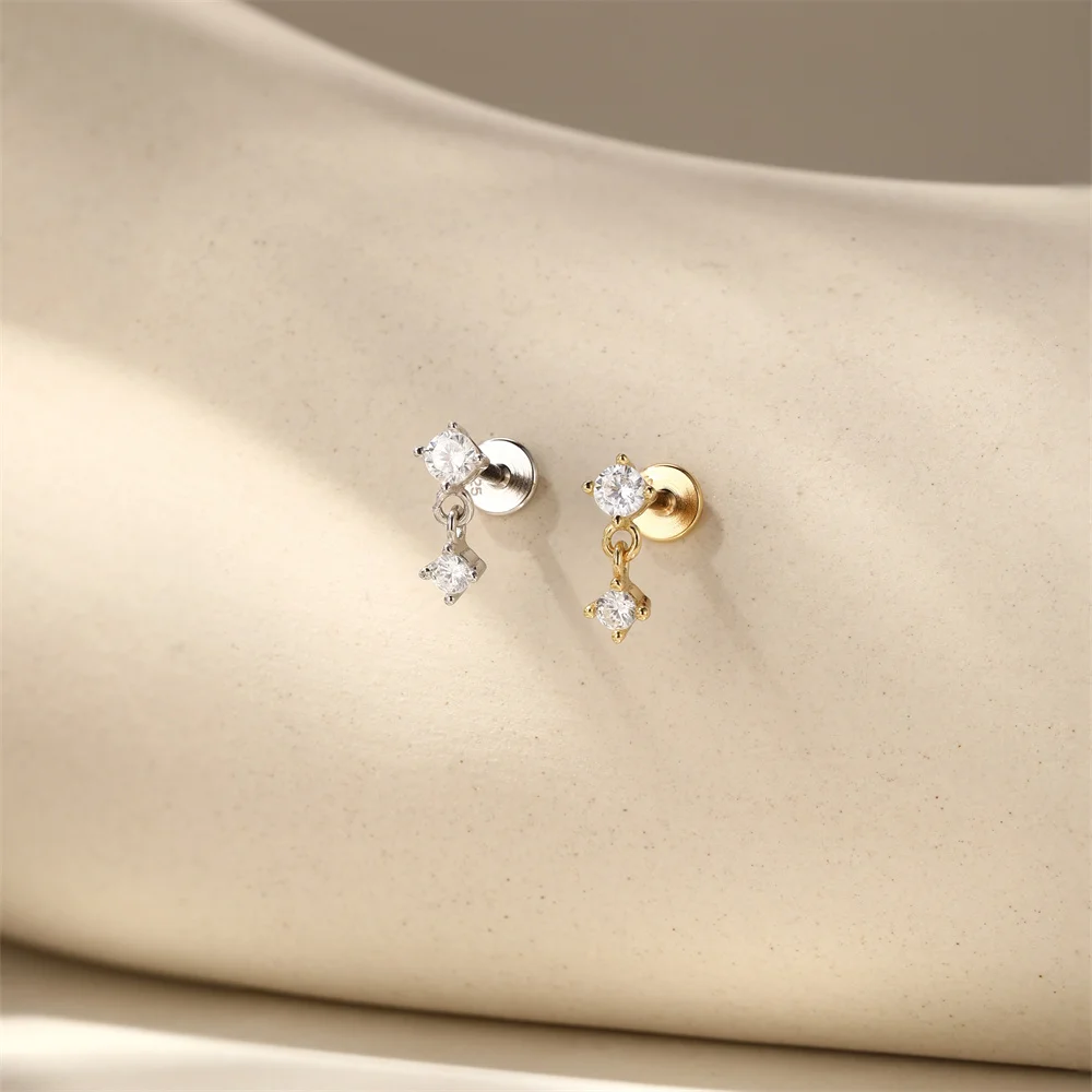 Aide 1pc 925 Sterling Silver Mini Zircon Thick Flat Screw Back Drop Earrings For Women K Gold Piercing Stud Earrings Jewelry - Image 5