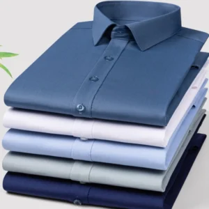 8XL Bamboo Fiber Blue Work White Shirt for Man Long Sleeve Office Business Anti-wrinkle Non-iron Men Shirts Long Sleeve Casual