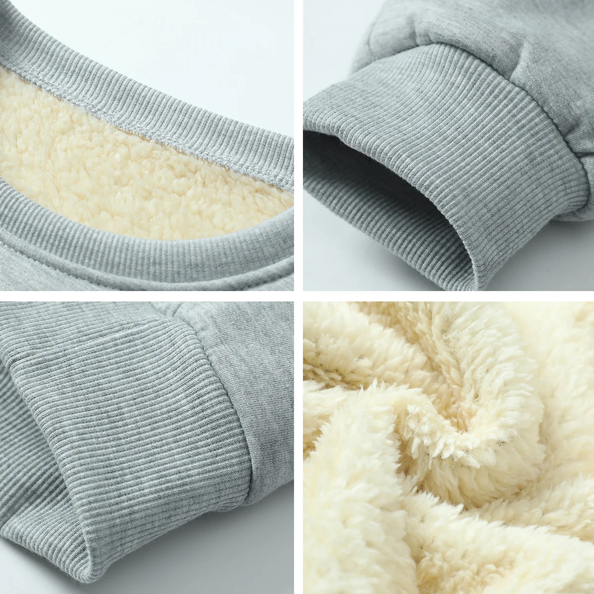 Men's solid color round neck fleece casual sports hoodie, warm lamb fur, suitable for outdoor sports travel as an inner layer - Image 5