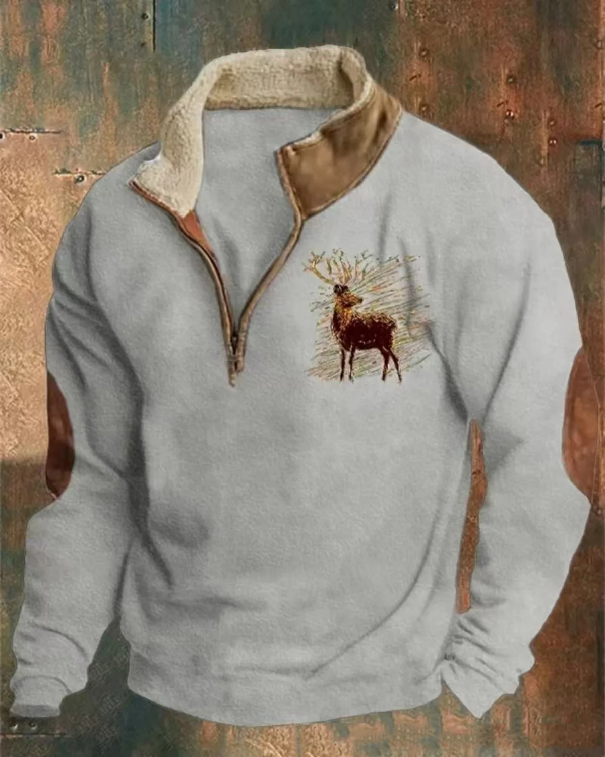 Fall/Winter Men's Printed Retro Hooded Sweatshirt Fashion Trend with Fur Collar…