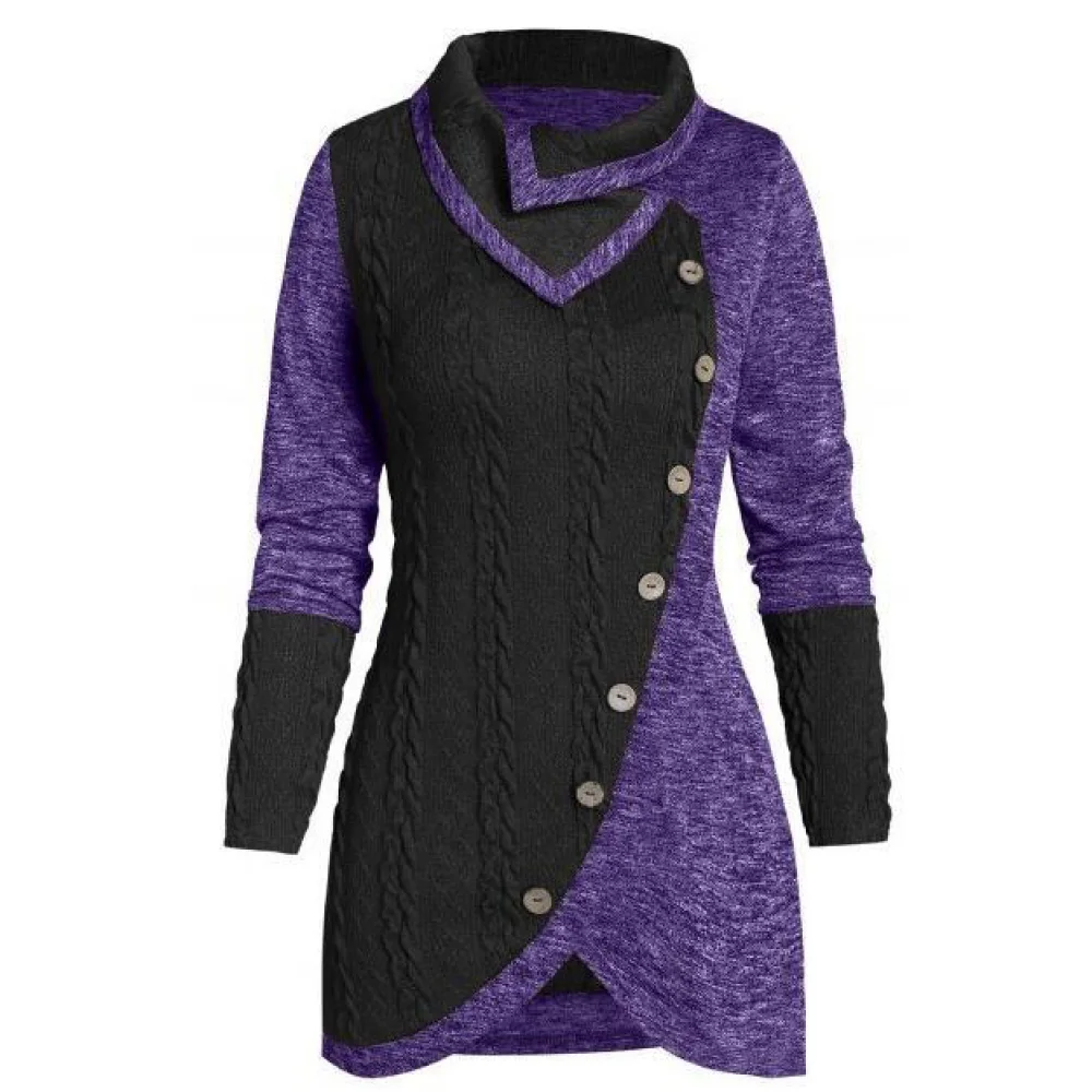 Plus Size 5XL Winter Asymmetric Buttons Tops Tunic Sweater Women Warm Long Sleeve Knitted Pullover Sweaters Jumper Outerwear - Image 6