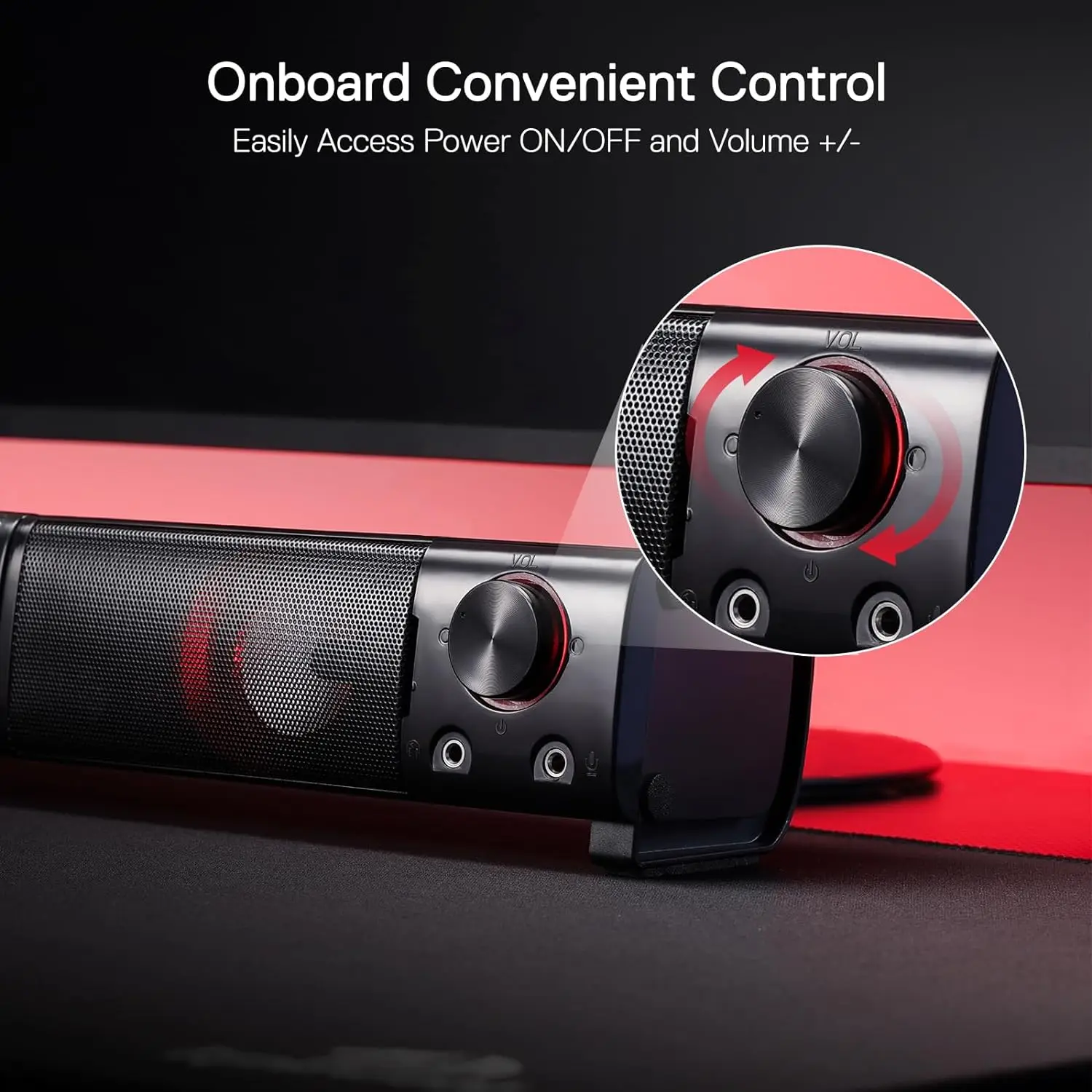 Redragon GS550 PC Gaming Speakers 2.0 Channel Desktop Computer Sound Bar Quality Bass & Decent Red Backlit - Image 3