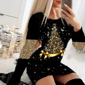 Hot Sale Of The Season New Women's Long Sleeve round Neck Dress Large Size Digital Printing Fashionable Elegant Maxi Dress from