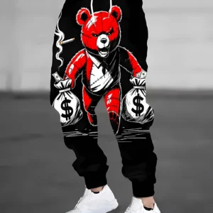 The new men's trousers for Spring and Autumn 2025 are casual fashionable soft and comfortable with 3D cartoon bear prints