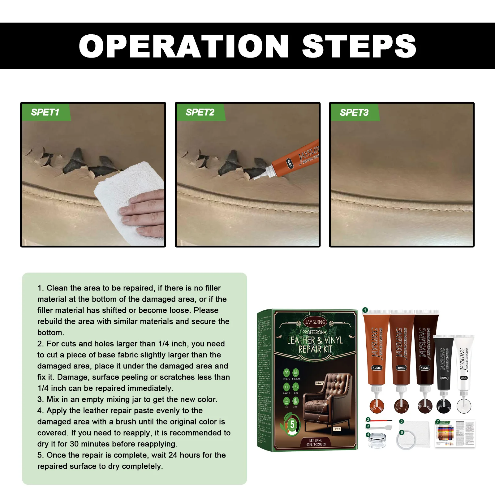 Home Leather Repair Kit Liquid Cream No Heat Repair Tool Sofa Seat Hole Scratch Crack Tear Repair Kit Shoes - Image 2