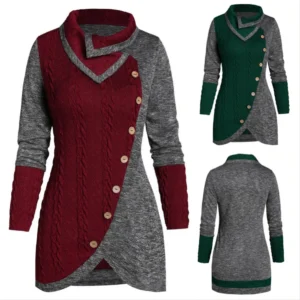 Plus Size 5XL Winter Asymmetric Buttons Tops Tunic Sweater Women Warm Long Sleeve Knitted Pullover Sweaters Jumper Outerwear