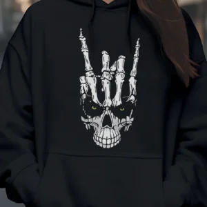 Skeleton Hand Sign Print Halloween Hoodie Casual Wear for Women