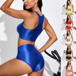 Sexy European and American New Women's Sports Shorts High Waist Yoga Peach Hip Tight Running Fitness Triangle Pants Set