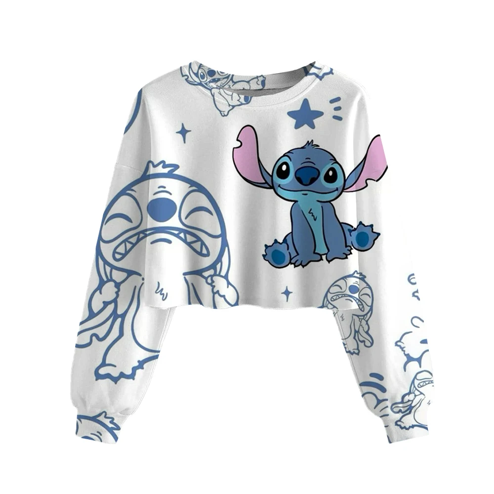 Disney Stitch print Children Crop Hoodie Girl Clothes Autumn Casual Long Sleeve Spring Short Sweatshirt Girls Pullover Cute Top - Image 5