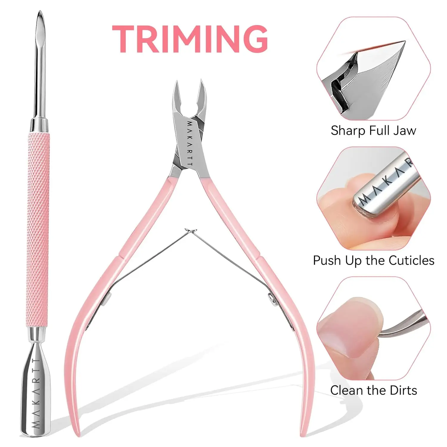 Makartt Nail File and Buffer Set, Pink Basic Prep Kit with Cuticle Clipper, Trimmer, Pusher, Brush, Manicure Care Kit - Image 3