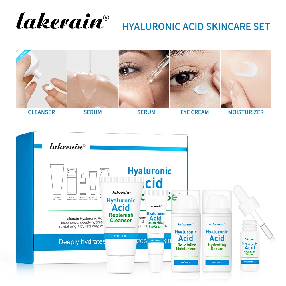 Lakerain Hyaluronic Acid Skincare Set Deeply Nourishing Firming Moisturizing Cleanser,Serum,Eye Cream,Moisturizer,Skin Care kit