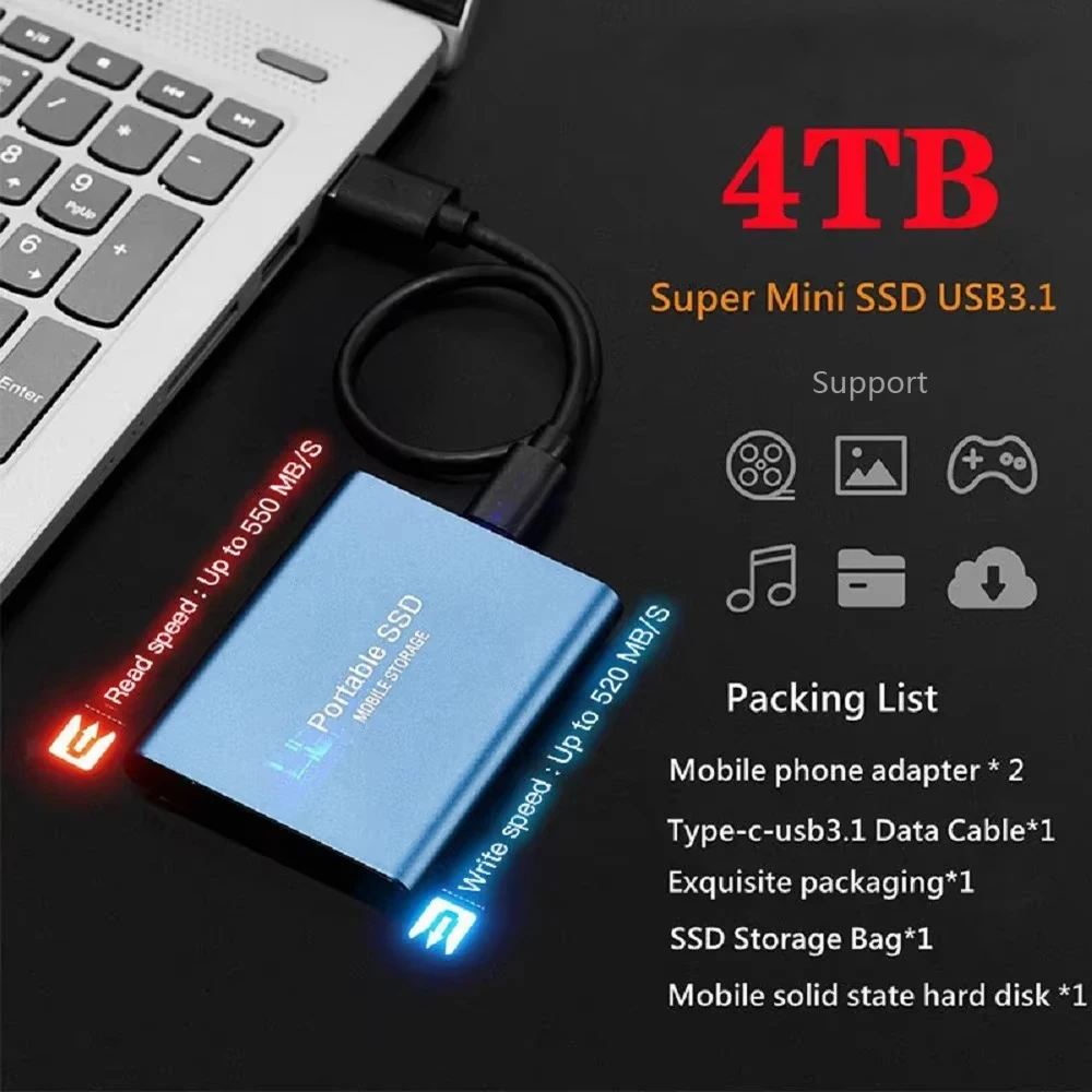 Portable SSD 1TB Original Hard Disk USB3.1 High Speed Hard Drive Type-C Solid Disk 2TB 4TB External ssd for Phone/Loptop/Mac/PC - Image 3