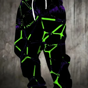 New Men's Autumn Neon Stripe Printed Soft and Comfortable Drawstring Pants Outdoor Urban Street Style Pants