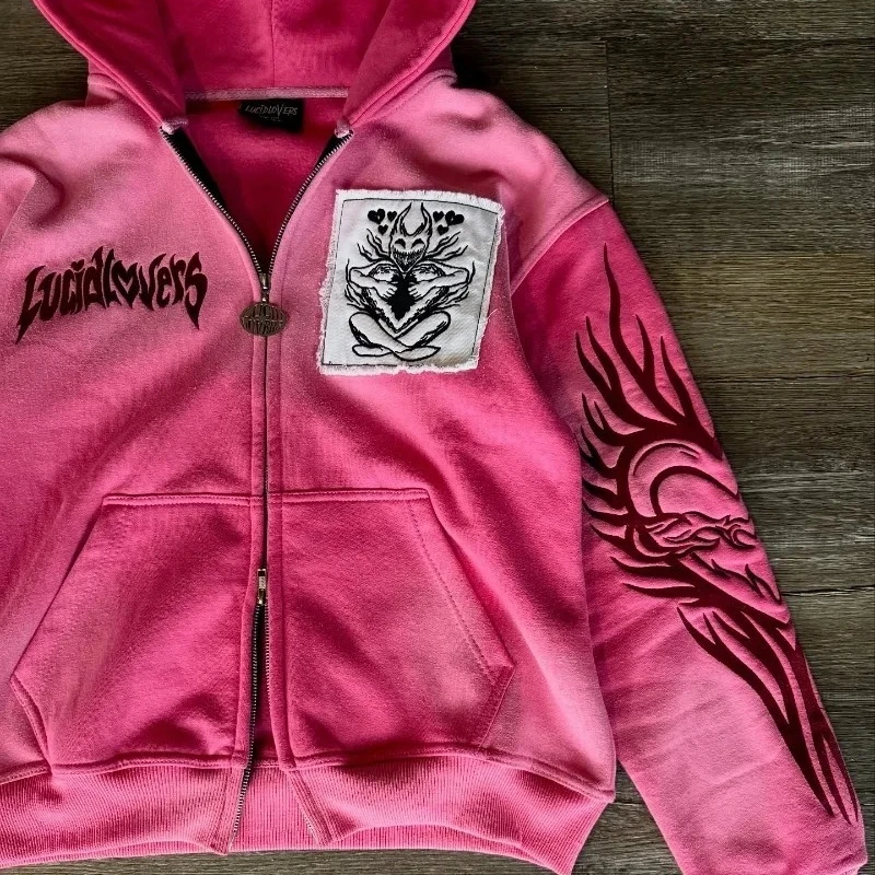 Gothic Harajuku skull letter embroidery slim vintage zip up hoodies for women subculture y2k winter new dark casual sweatshirts - Image 7