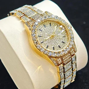 2025 Hot Fashion Gold Watches Women Luxury Stainless Steel Elegant Iced Diamond Jewelry Quartz Wristwatch Ladies