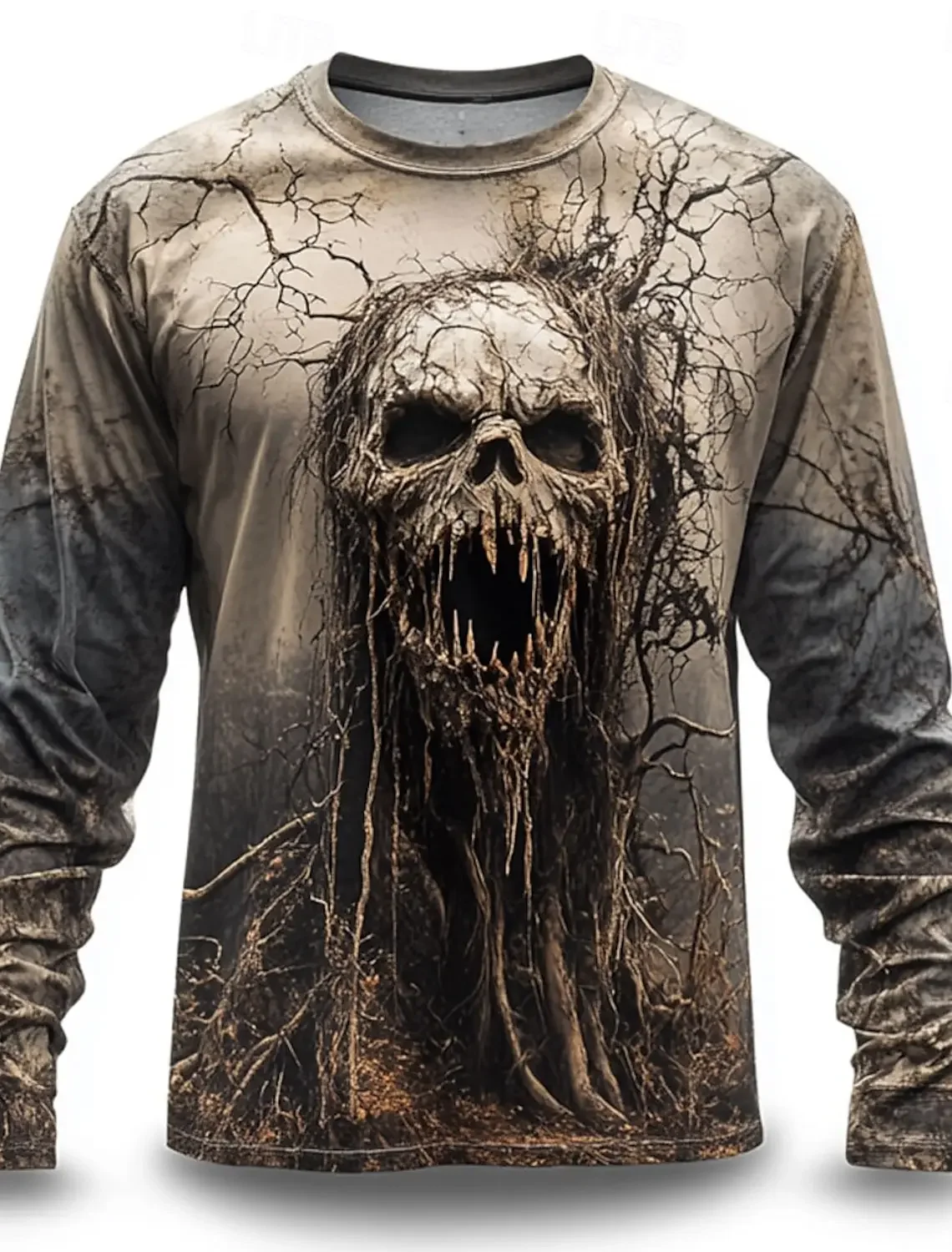 Men's Horror Skull Print Long Sleeve T-Shirt with Bleeding Effect, 3D Gothic Streetwear Top for Halloween Party Cosplay - Image 4