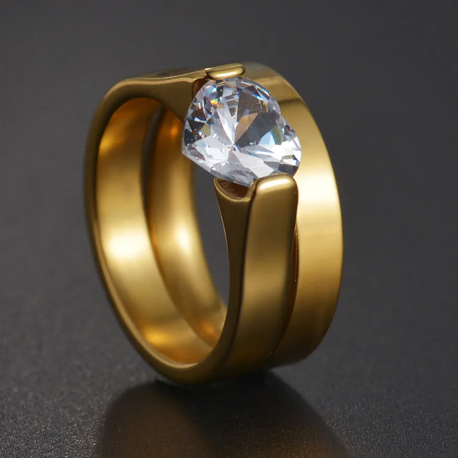 Gold Color Wedding Bands Ring for Women Men Jewelry Stainless Steel Engagement Ring Couple Anniversary Gift - Image 10