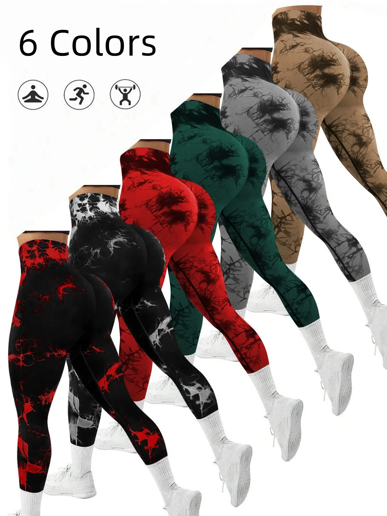 Women's Seamless Tie-dye Yoga Pants High Waist Soft Comfortable Gym Fitness Spo…