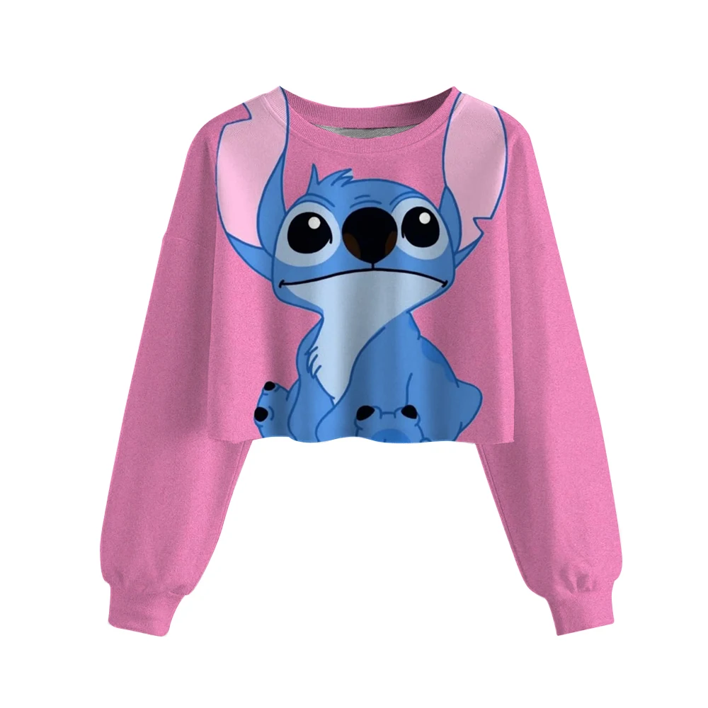 Disney Stitch print Children Crop Hoodie Girl Clothes Autumn Casual Long Sleeve Spring Short Sweatshirt Girls Pullover Cute Top - Image 10