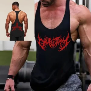 Men's Fitness Vest Y2K Printed Loose Vintage Shirt Fitness Gym Running Clothes Quick Drying Breathable Elastic Vest M-2XL