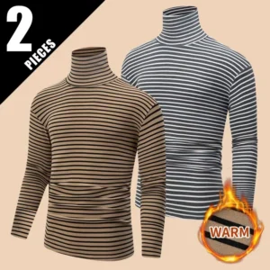 1/2pcs Men's Autumn And Winter Brushed Thick Striped Long Sleeved Top T-shirt Comfortable And Warm Sports And Leisure Base Shirt