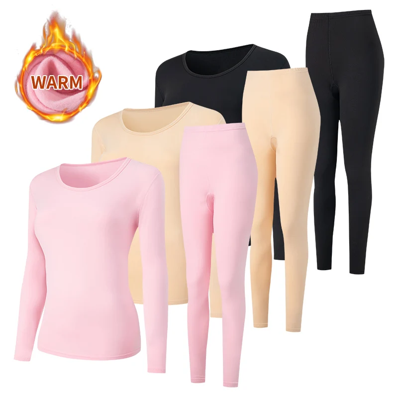 2-piece Autumn And Winter Women's Solid Color Round Neck Thermal Underwear Set…