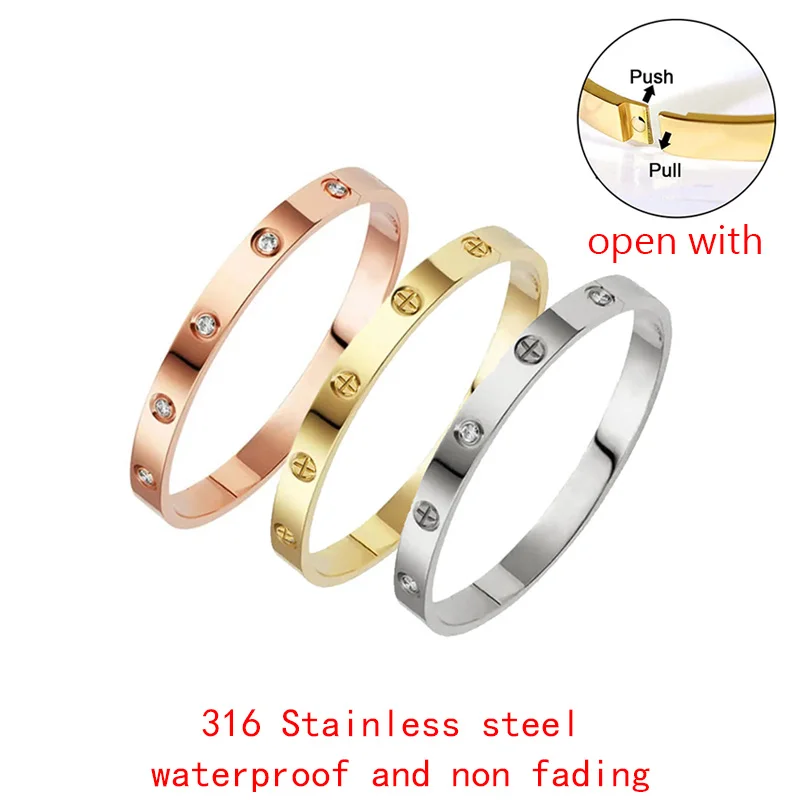 2023 New Design Gold Color Zircon And Cross Nut Nail Bracelet Gold & Bangle For Woman Stainless Steel Screw Brand Jewelry - Image 5