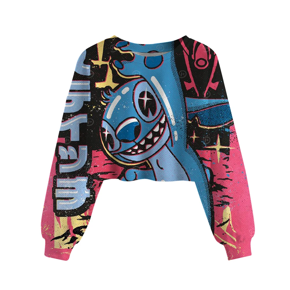 Disney Stitch print Children Crop Hoodie Girl Clothes Autumn Casual Long Sleeve Spring Short Sweatshirt Girls Pullover Cute Top - Image 13