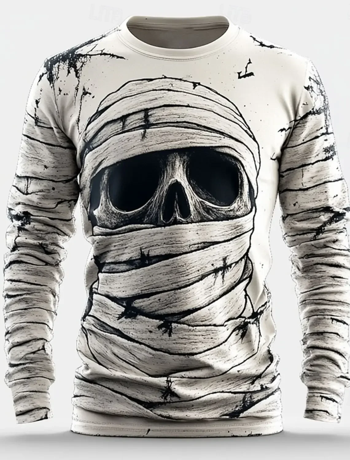 Men's Horror Skull Print Long Sleeve T-Shirt with Bleeding Effect, 3D Gothic Streetwear Top for Halloween Party Cosplay - Image 3