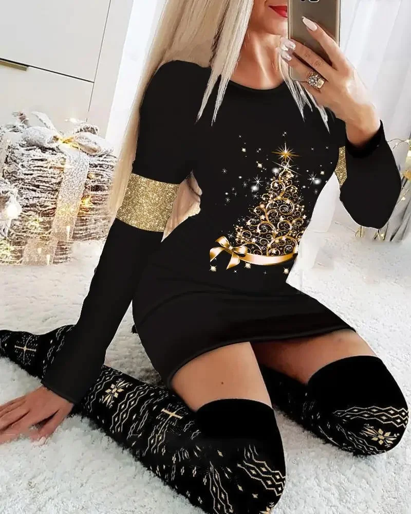 Hot Sale Of The Season New Women's Long Sleeve round Neck Dress Large Size Digital Printing Fashionable Elegant Maxi Dress from - Image 7