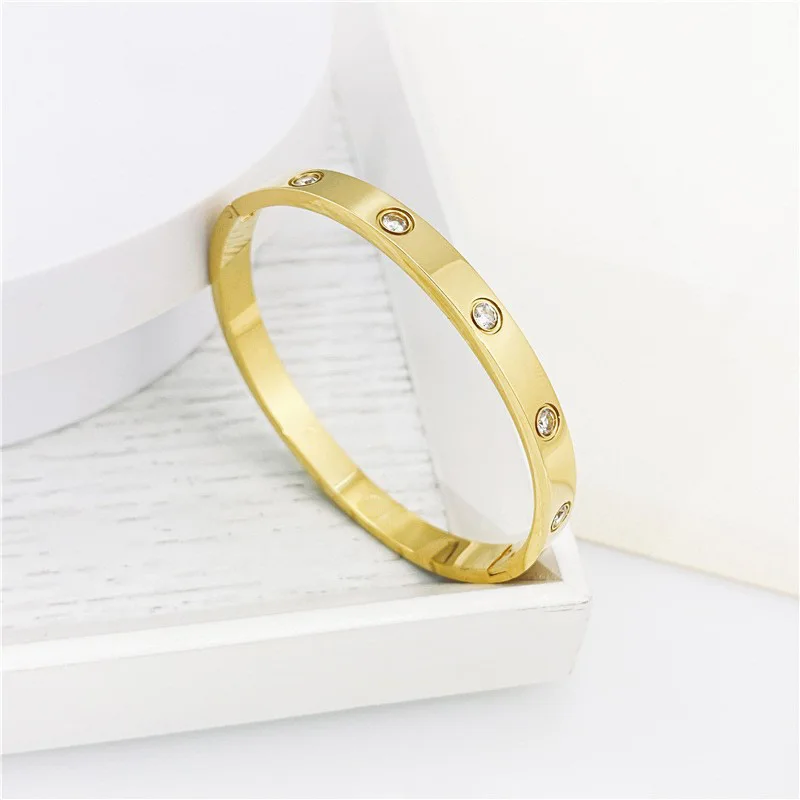 2023 New Design Gold Color Zircon And Cross Nut Nail Bracelet Gold & Bangle For Woman Stainless Steel Screw Brand Jewelry - Image 7