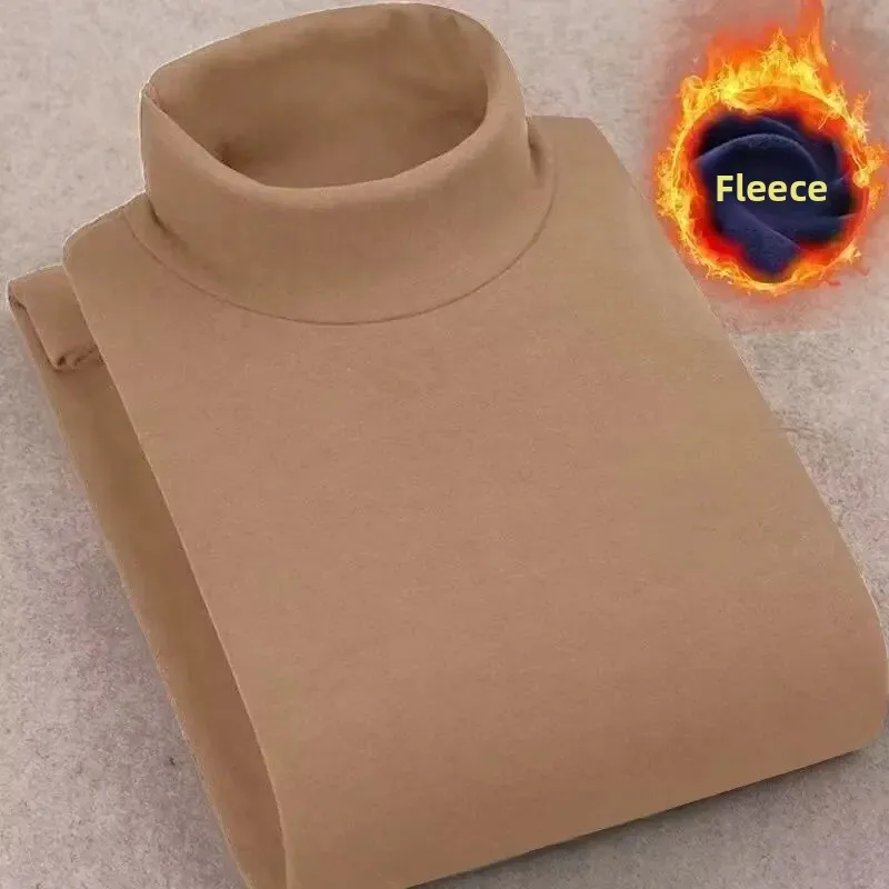 Men's Double-sided Fleece Long Sleeve T-Shirt High Collar Warm Inner Wear Base Shirt Large Size Winter Casual Top - Image 9