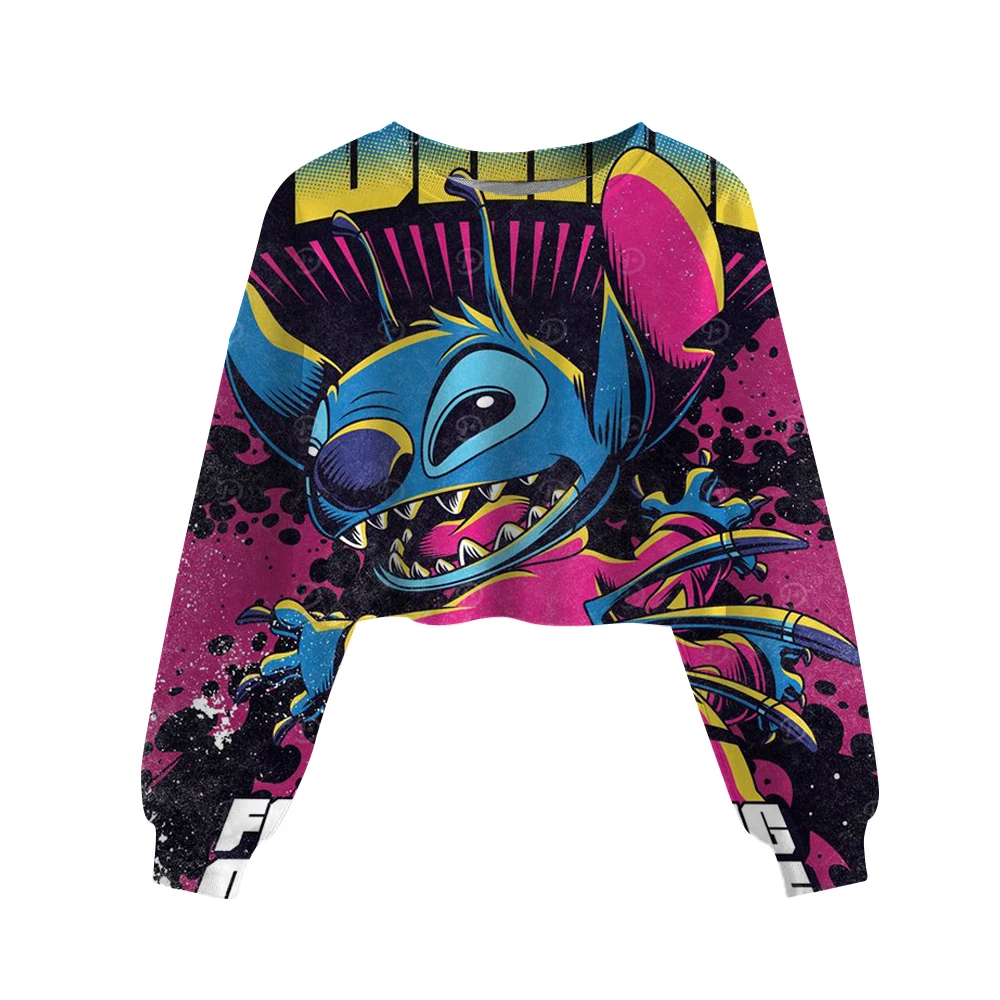 Disney Stitch print Children Crop Hoodie Girl Clothes Autumn Casual Long Sleeve Spring Short Sweatshirt Girls Pullover Cute Top - Image 4