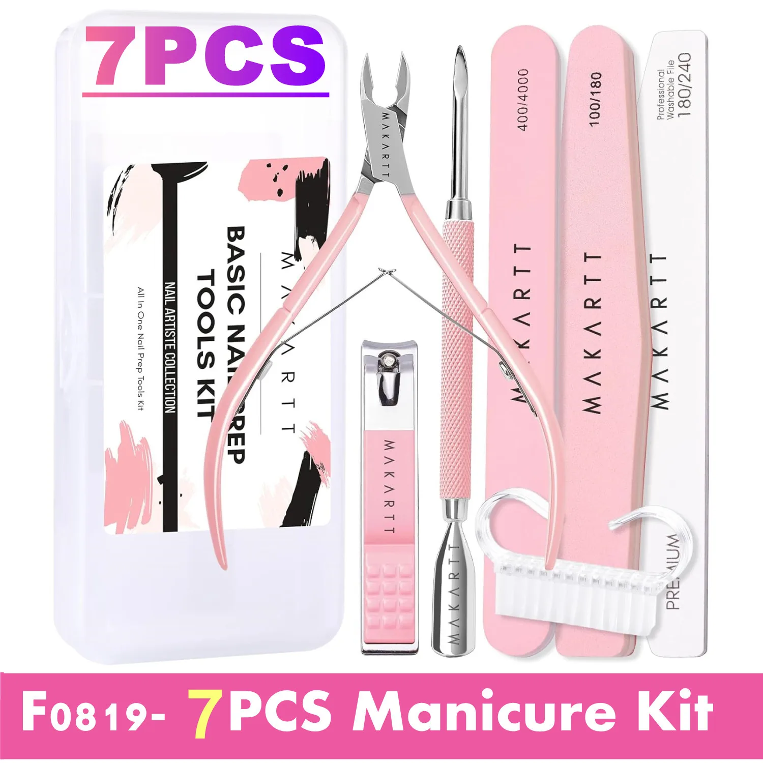 Makartt Nail File and Buffer Set, Pink Basic Prep Kit with Cuticle Clipper, Trimmer, Pusher, Brush, Manicure Care Kit - Image 9