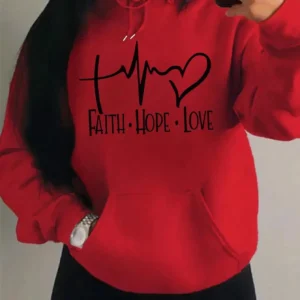 Faith Hope Love Letter Graphic Women Hoody Street Casual Loose Hoodies Autumn Fleece Pullover Hip Hop O-Neck Clothing Female