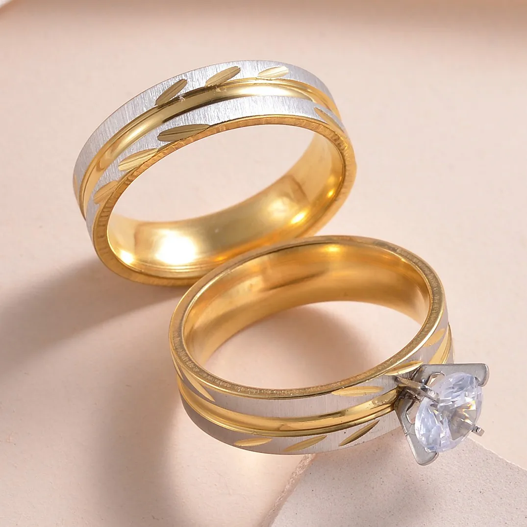 Gold Color Wedding Bands Ring for Women Men Jewelry Stainless Steel Engagement Ring Couple Anniversary Gift - Image 13