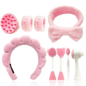 9-piece beauty makeup set, makeup kit, including a four-piece headband set, face wash and massage tools, etc.