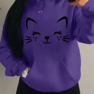 Simple Word Cat Happy Pattern Women Hoodies Fashion Casual Streetwear Personality Hip Hop Hoodie Trendy Fleece Pulloverar